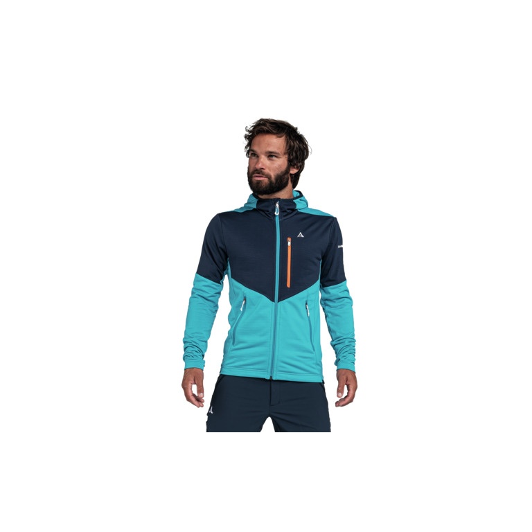 Schöffel Fleecejacka Hydalen z kapturem (oddychająca, szybko schnąca, 2-kierunkowy stretch) jasnoniebieska/ciemnoniebieska męska